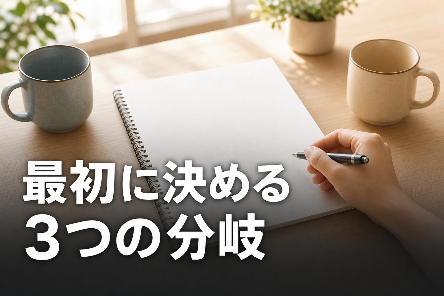 ノートとペンを前に、2つの選択肢を比べている手元