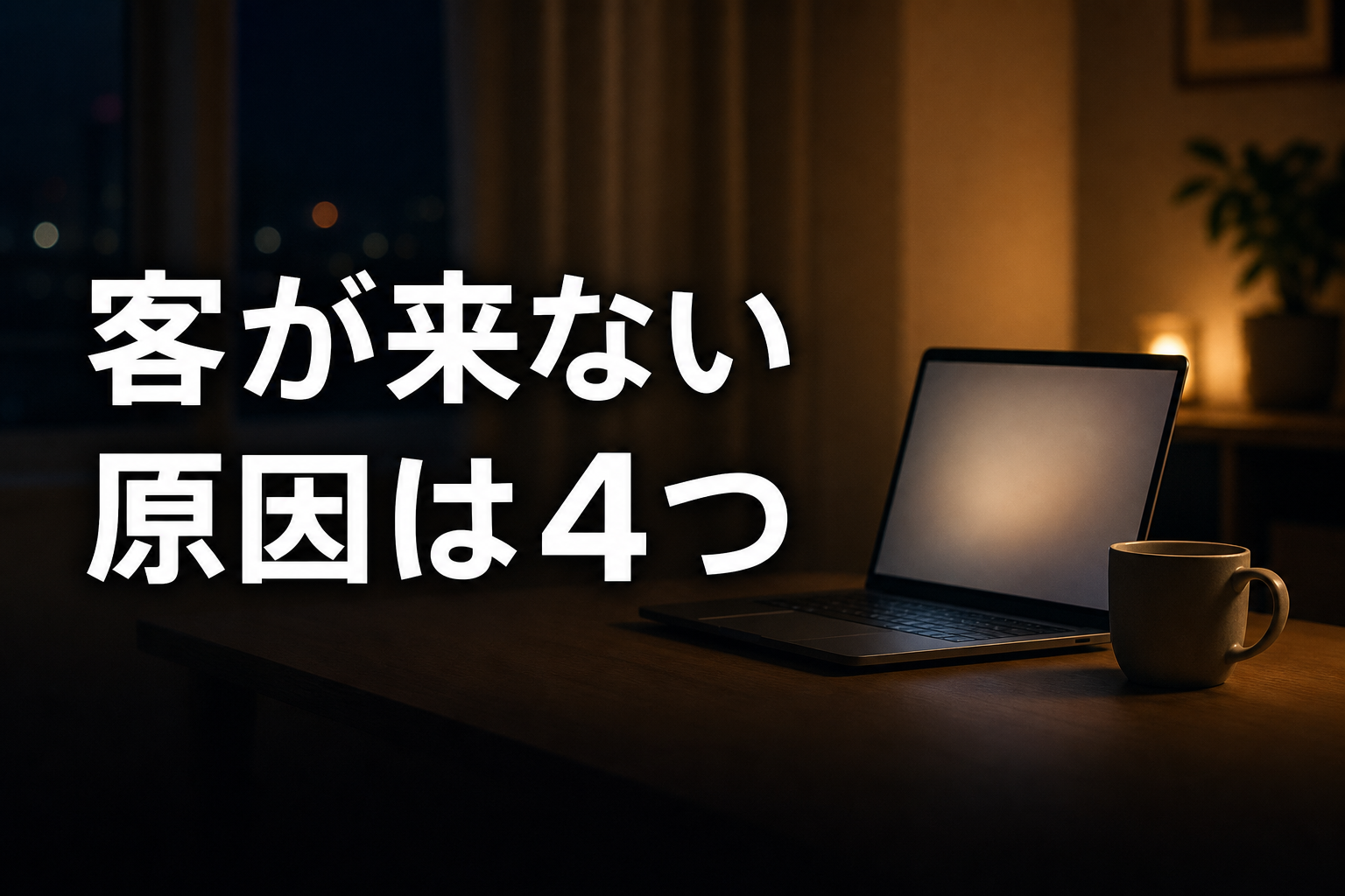薄暗い部屋でノートパソコンの光だけが手元を照らしている様子