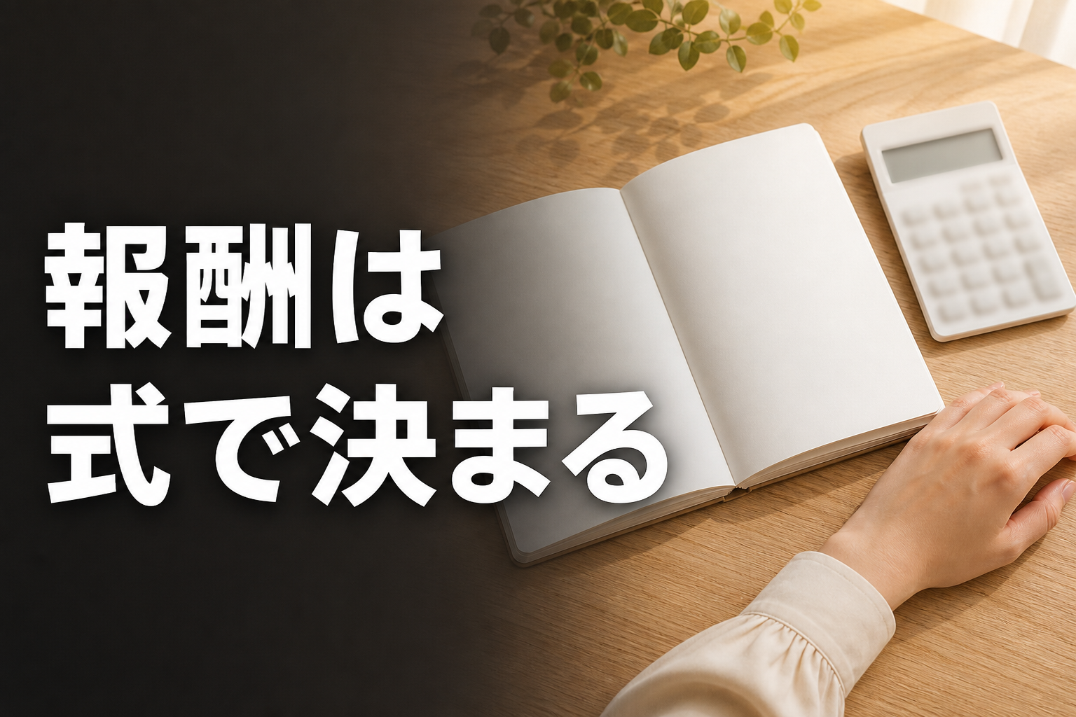 電卓とノートを前に報酬を計算する手元