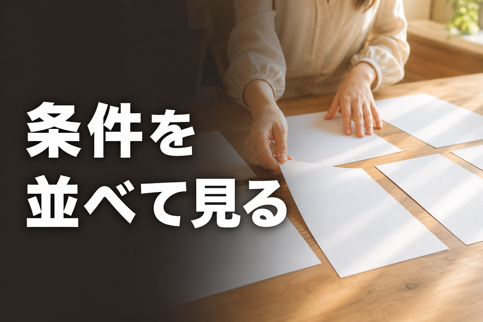 複数の資料を広げて条件を見比べている手元