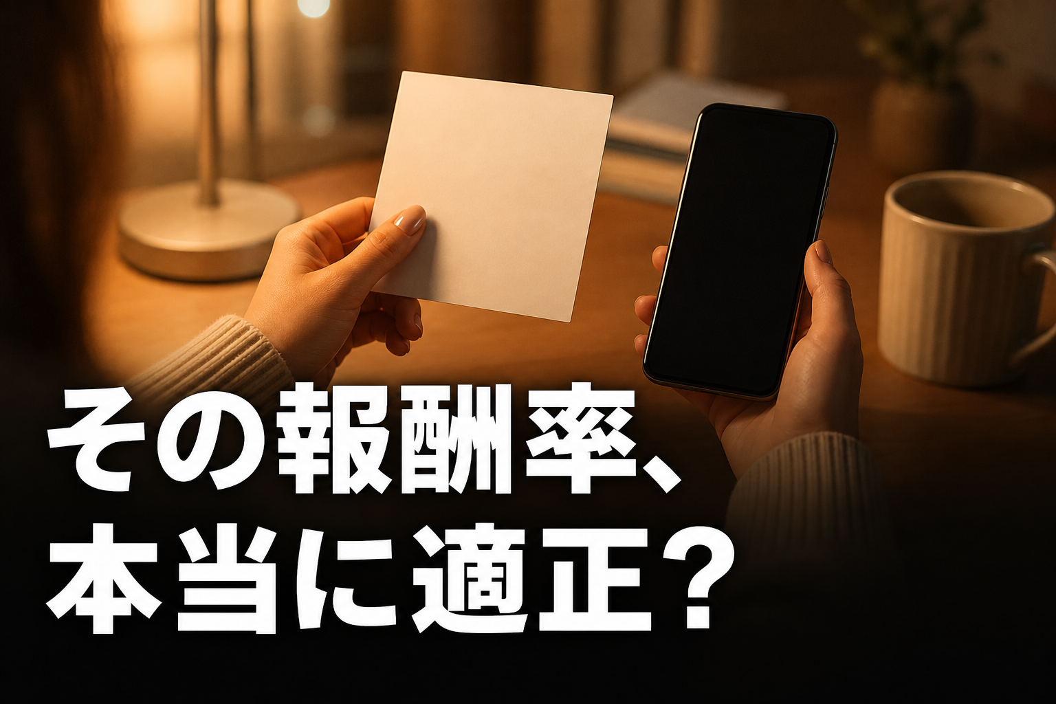 夜のデスクで報酬の記録を見比べる手元