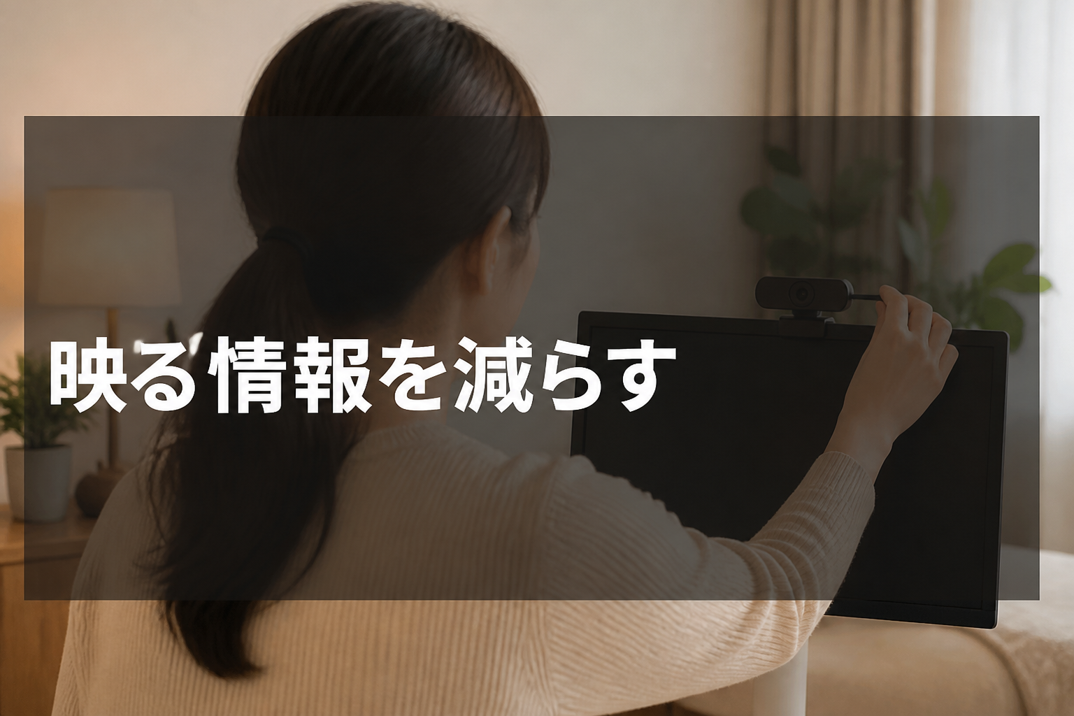 配信前に映り込みを確認する女性