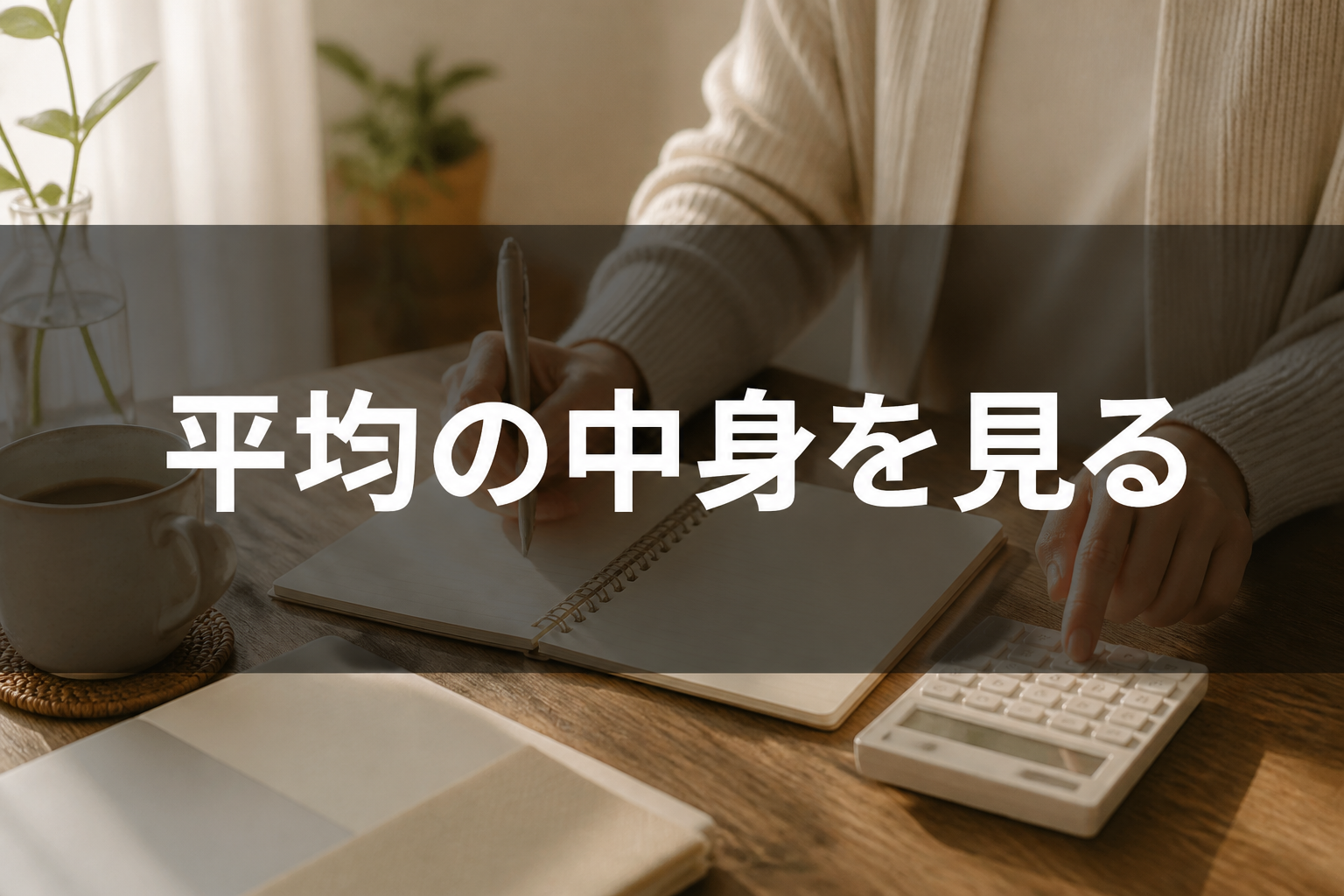 平均収入の読み方を考える女性の手元