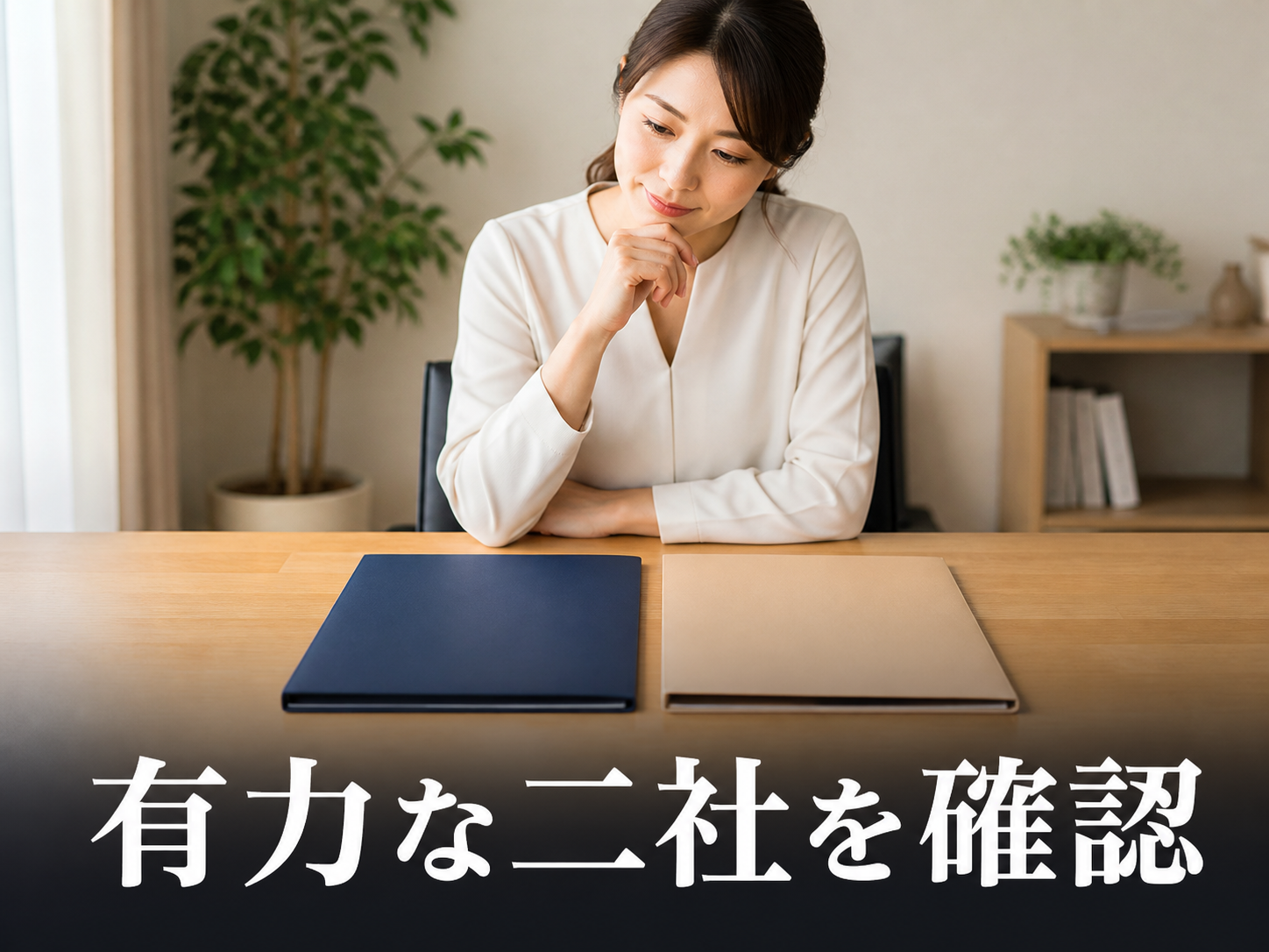 有力な二つの代理店を確認する女性