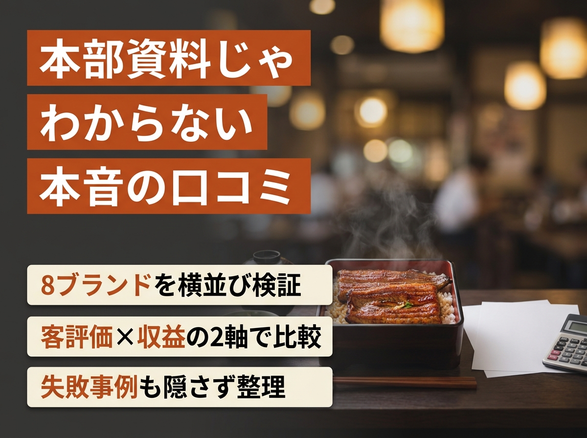 うなぎフランチャイズ口コミ徹底比較｜8ブランドを客評価×オーナー収益で検証