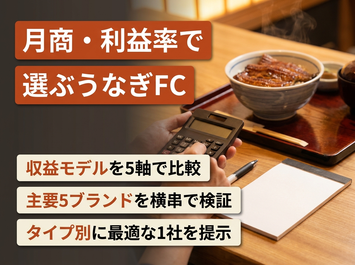 うなぎフランチャイズ収益モデル徹底比較!月商・利益率で選ぶ5社