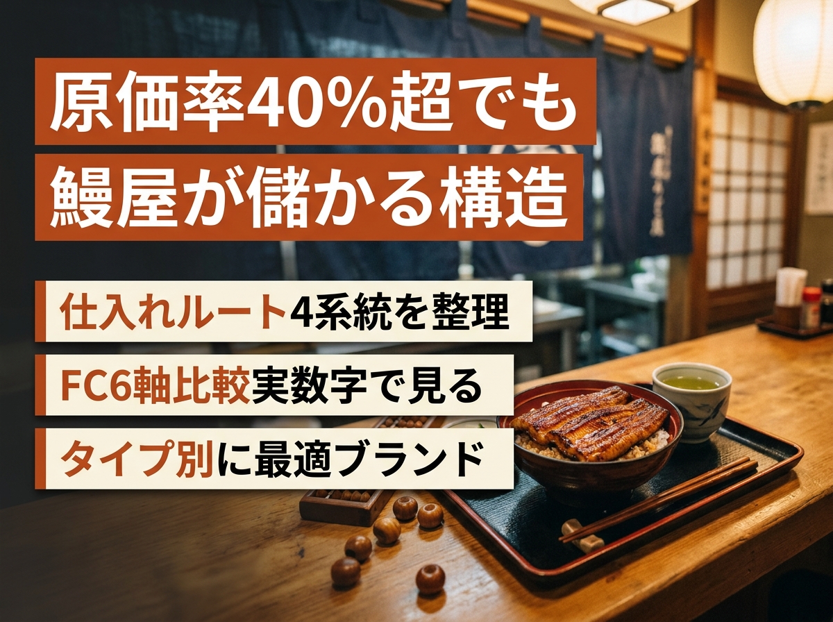 うなぎ屋の原価率は40%超でも儲かる?仕入れ先の選び方とFC比較