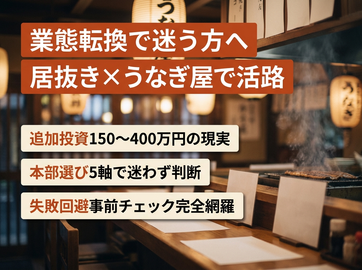 うなぎ屋へ業態転換!居抜き活用で初期費用を抑える完全ガイド