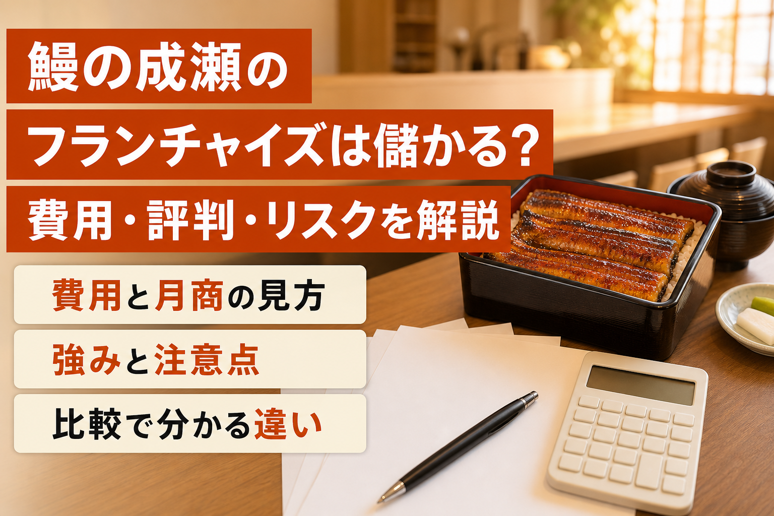 鰻の成瀬のフランチャイズは儲かる?費用・評判・リスクを解説