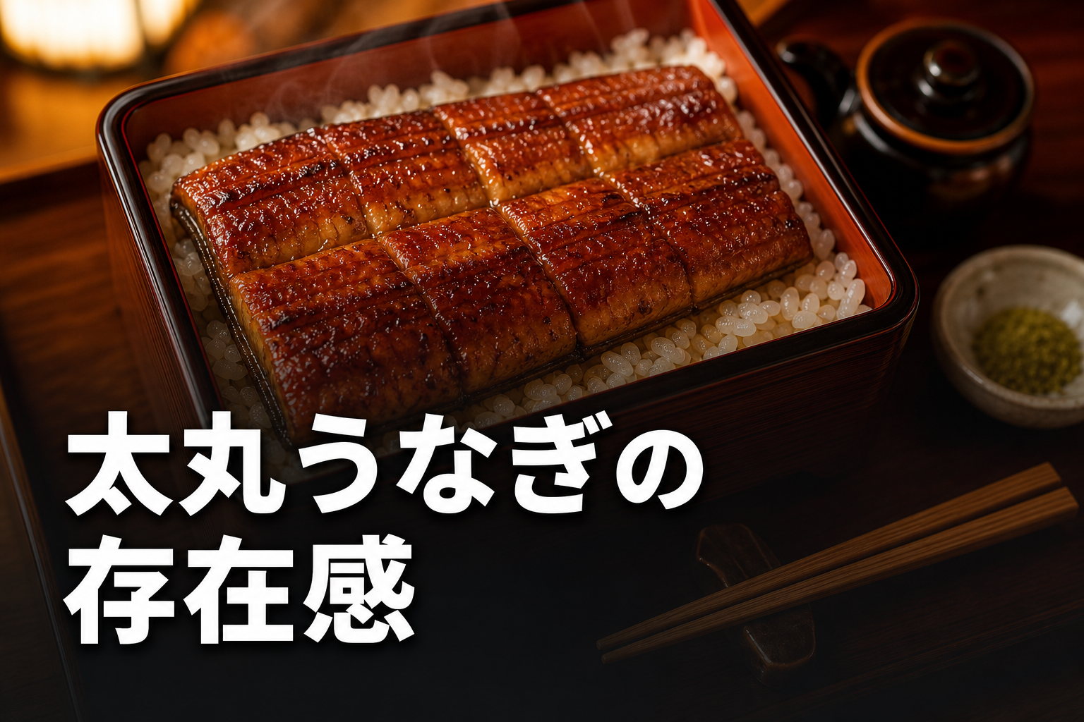 うなぎ屋おのぎの太丸うなぎの蒲焼と北海道産米のクローズアップ