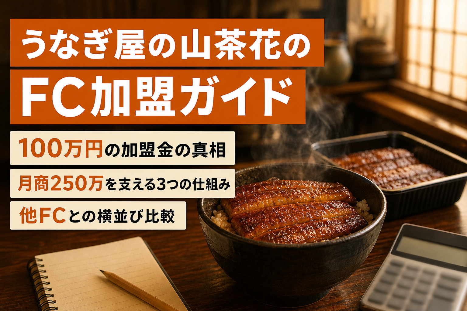 うなぎ屋の山茶花のFC加盟ガイド|加盟金100万円・月商250万円実績の実態